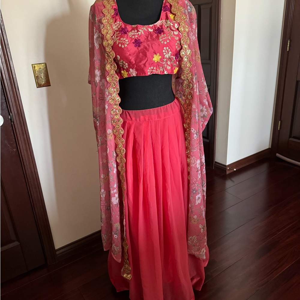 Elegant coral Floral lehenga